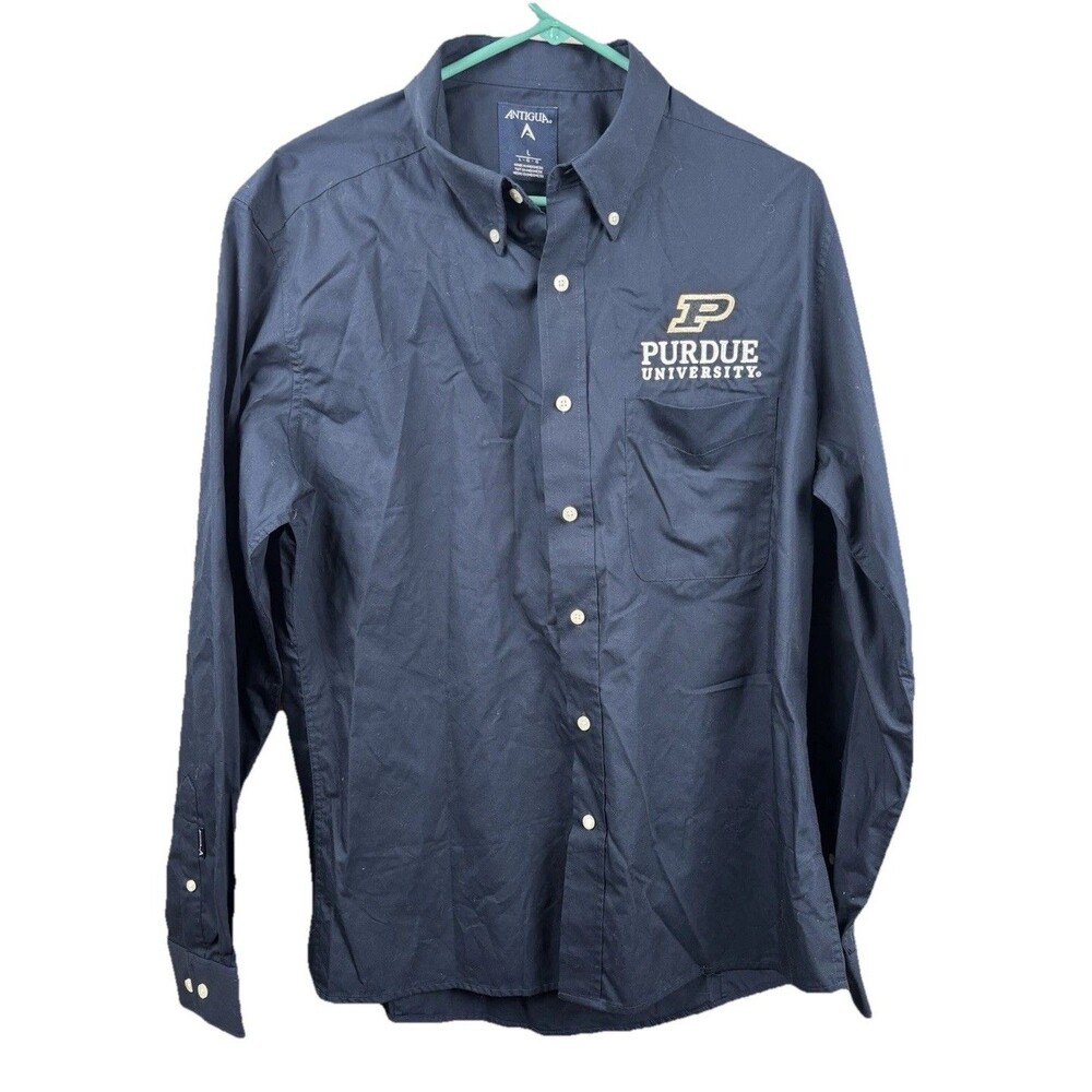 Purdue Boilermakers Shirt ANTIGUA Black Large Stripe Embroidered LS Button-Down